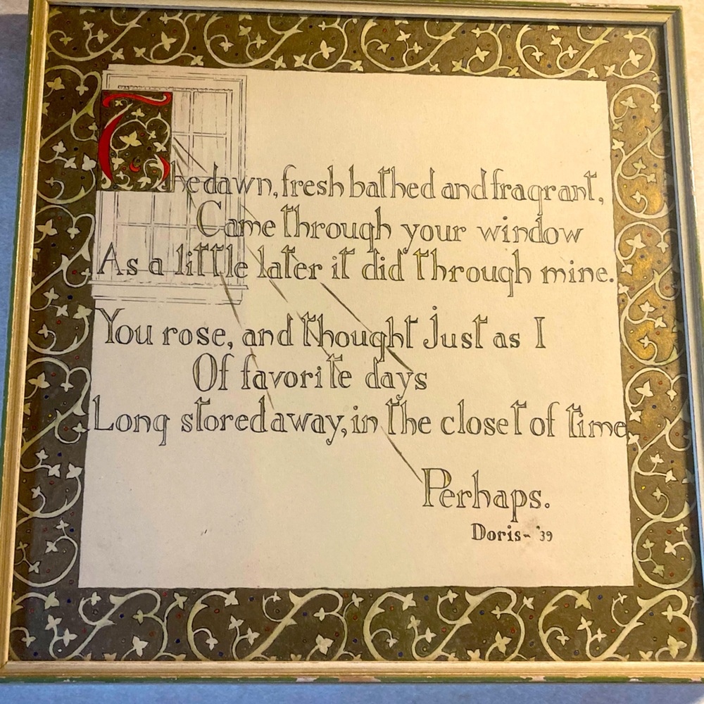 Sweet love note ‘39 calligraphy, in original frame